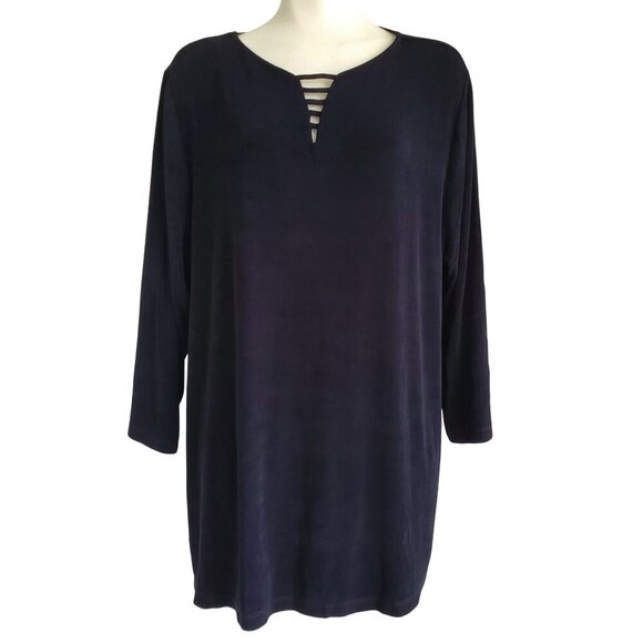 Chico's Tops - Chico's Travelers Lattice detail neckline Black Slinky Loose Fit Tunic Sz 4 XXL